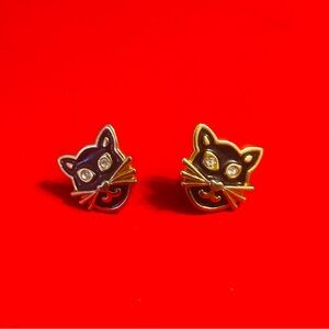Vintage 80s/90s Halloween Black Cat Stud Earrings